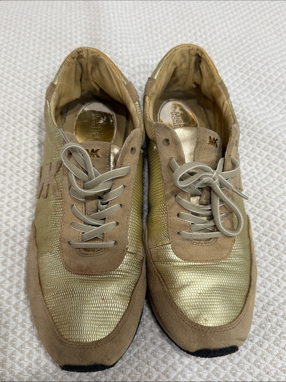Michael Kors Gold and Tan Suede-Trim Sneakers